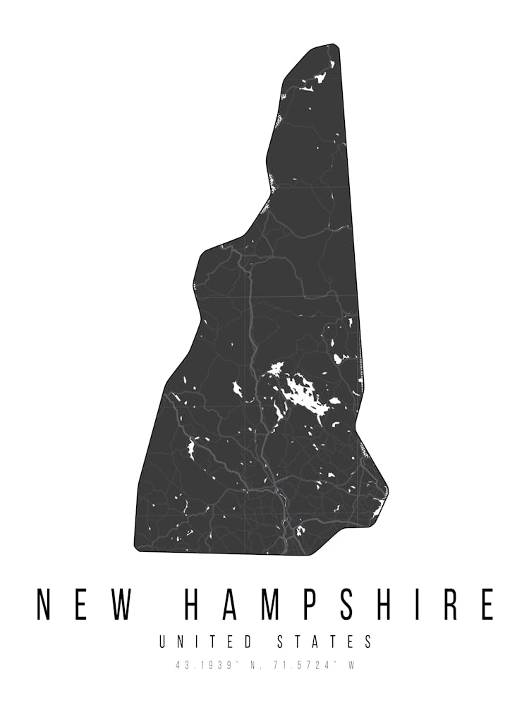 New Hampshire Mono Black And White Modern Minimal Street Map