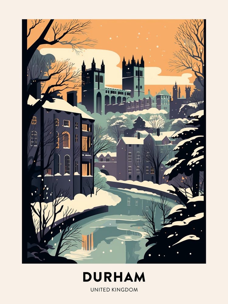 Winter Night  Travel Poster Durham United Kingdom 2