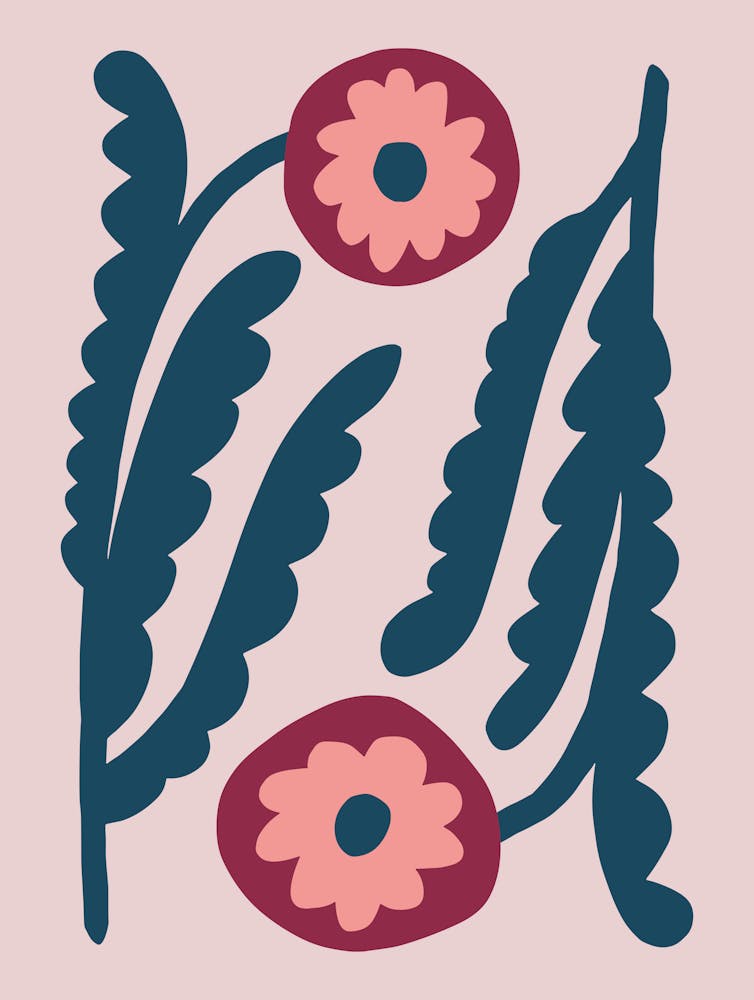 Two Flowers Folk Art Naïve Print
