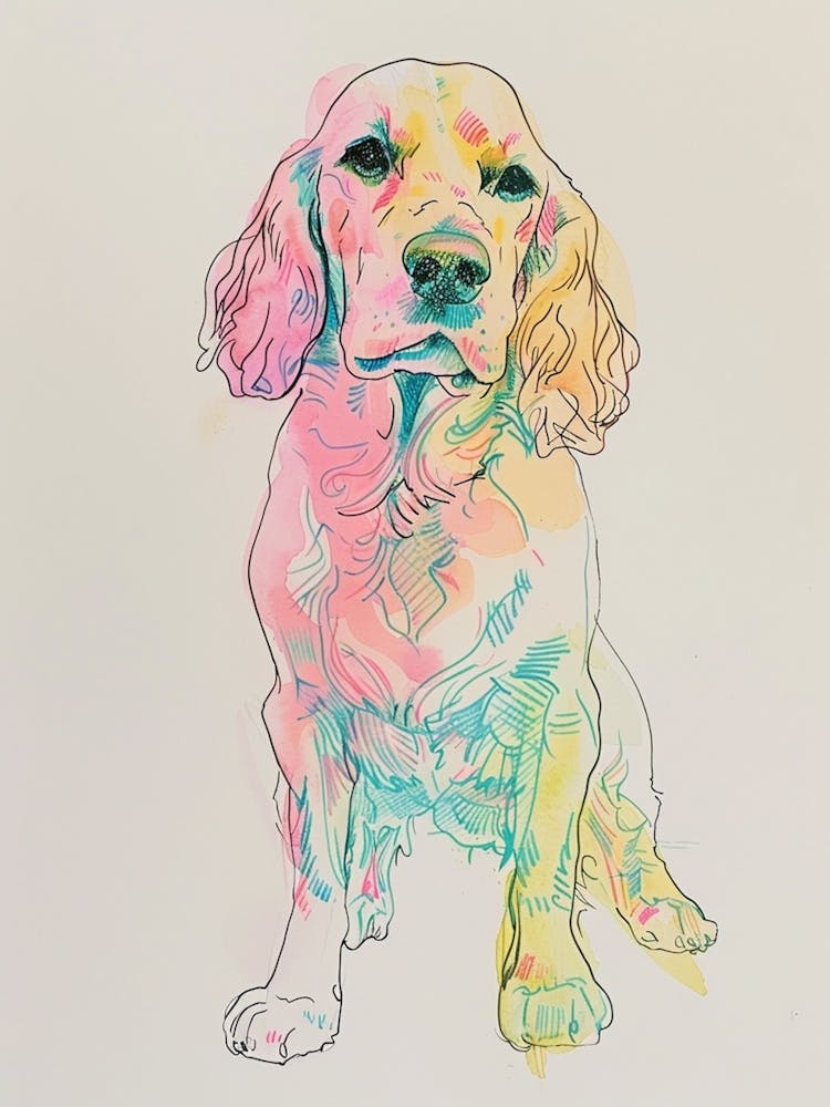 Colourful Bergamasco Sheepdog Abstract Line Illustration 1