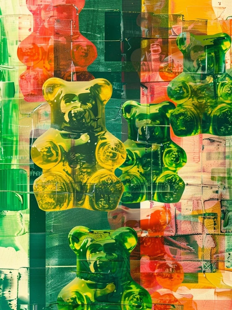 Green Gummy Bears Retro Collage 3