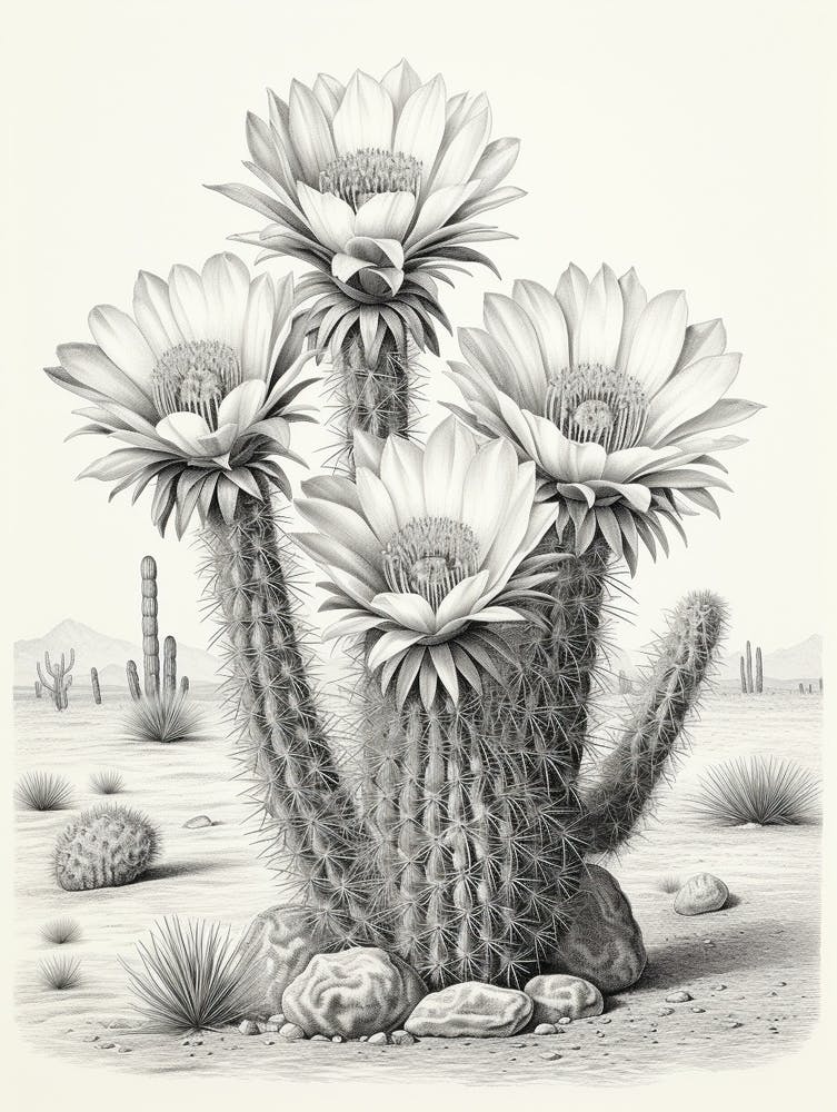 Vintage-Kaktus-Illustration Ferocactus Cactus S/W