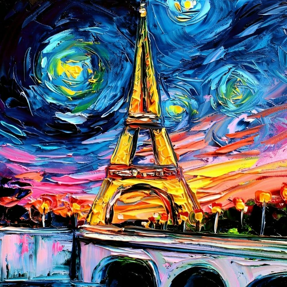 Eiffel Tower Building Starry Night Van Gogh