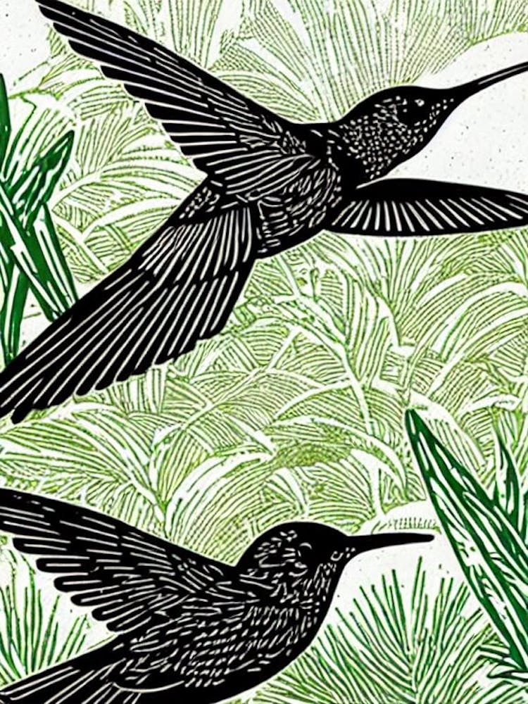 Kolibri 2 Linolschnitt Vogel