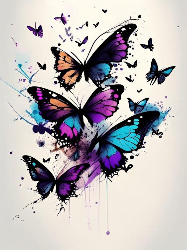Butterflies Flying In The Sky Graffiti Illustration 2