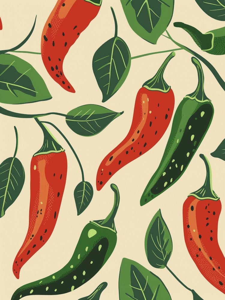 Red & Green Chilli Pattern Illustration