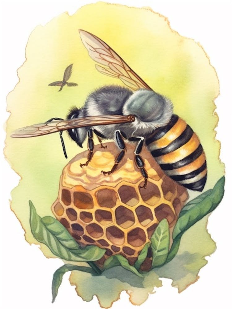 Bicolored Striped Sweat  Bee Beehive Watercolour Illustration 4