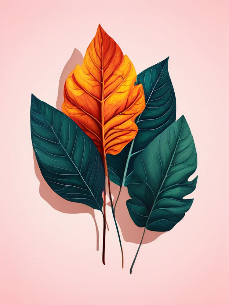 Three Leaves On A Pink Background 1