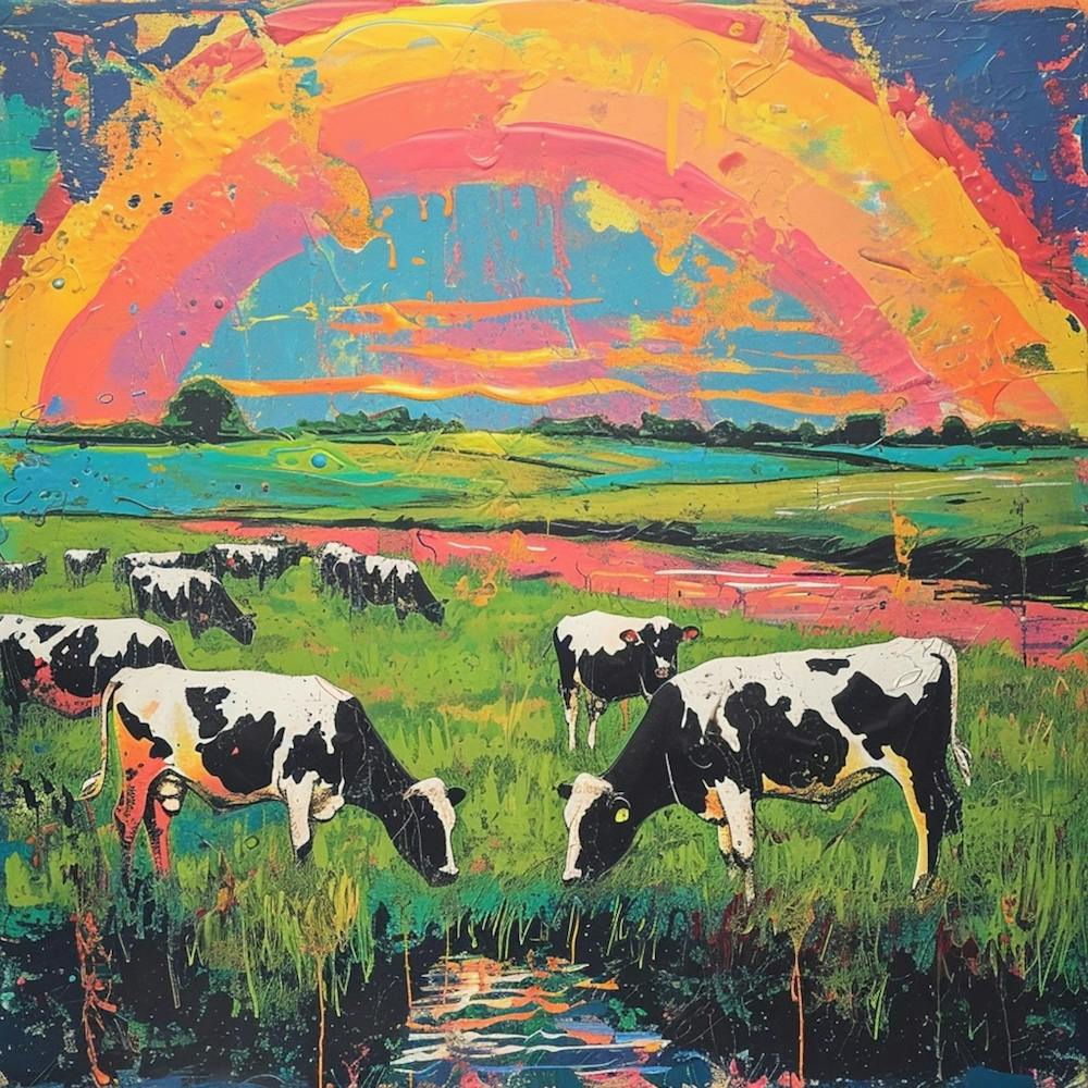 Rainbow Cow Paint Splash Collage