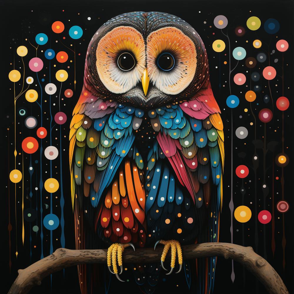Whimsical Rainbow Barn Owl