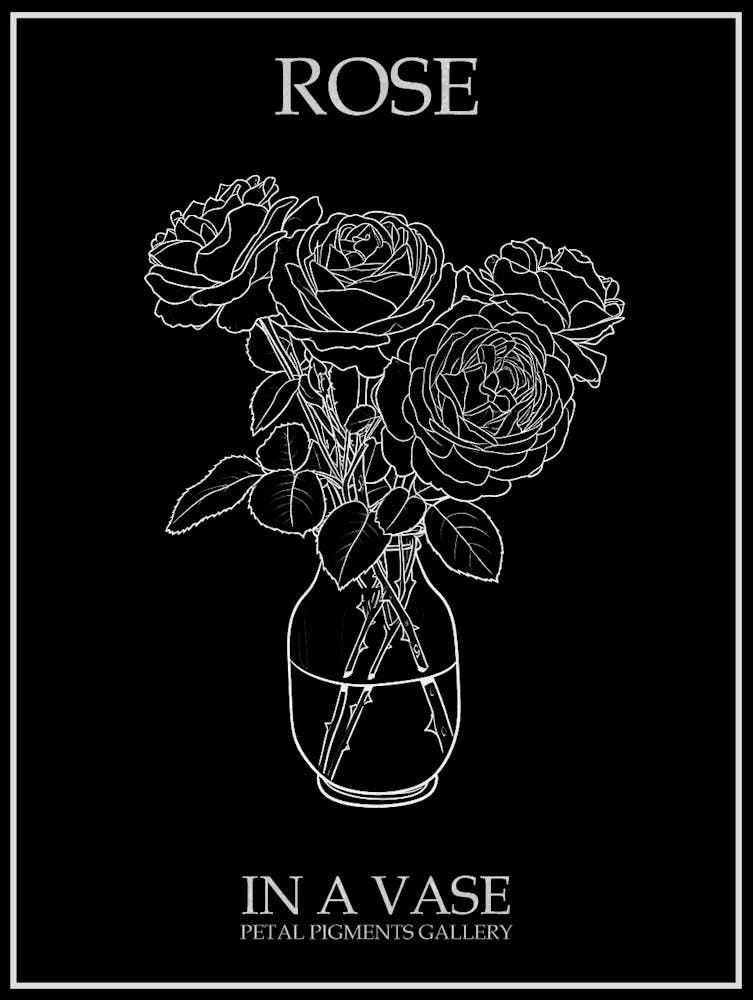 Rose In A Vase Line Drawing 5 Poster Inverted