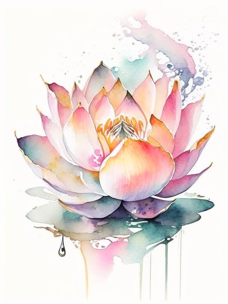 Lotus Flower, Buddhist Symbol Watercolour 6