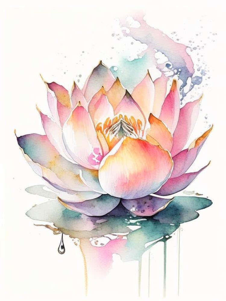 Lotus Flower, Buddhist Symbol Watercolour 6