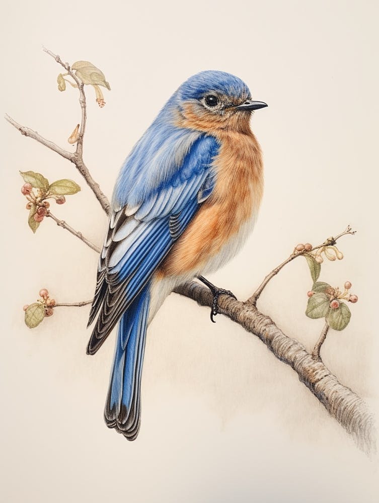 Vintage Bird Drawing Bluebird 2