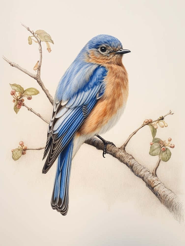 Vintage Bird Drawing Bluebird 2