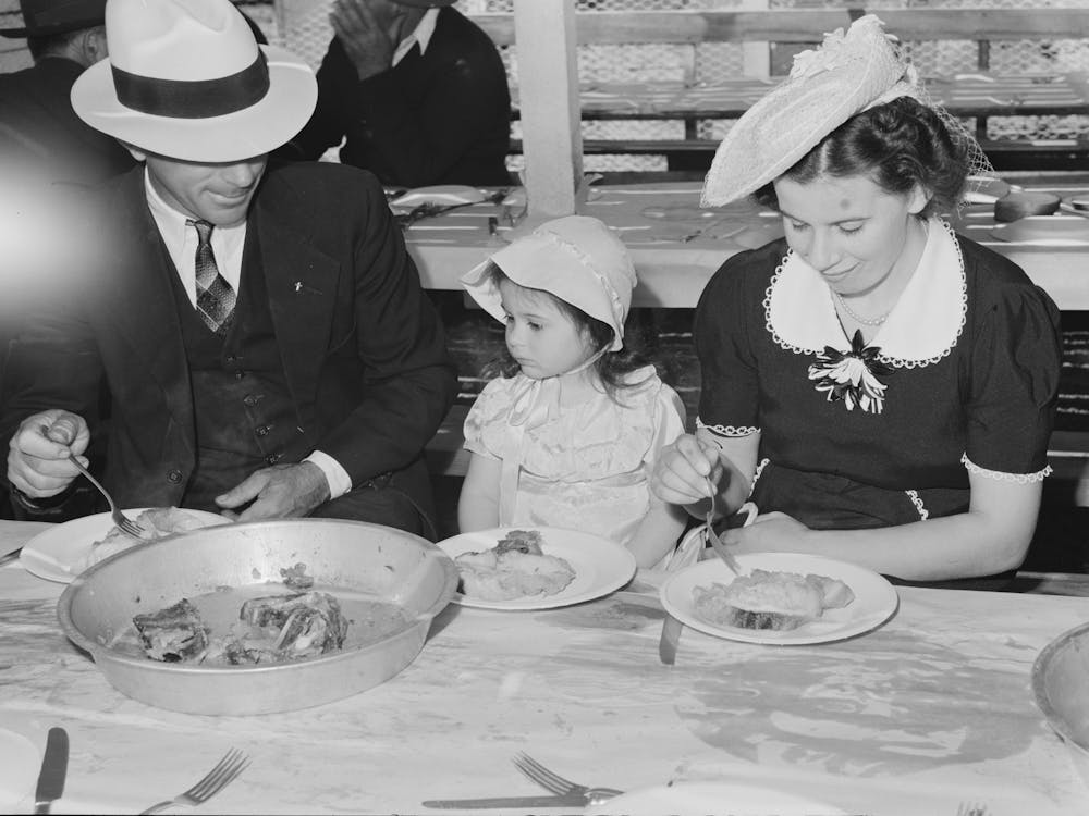 Portuguese American Family Eat Dinner At The Fiesta Of The Holy Ghost, Santa Clara, California By Russell Lee