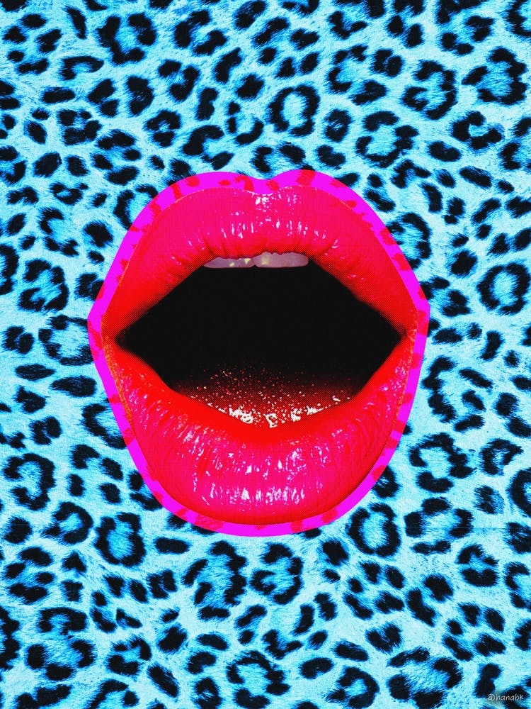 Leopard Neon Lips Collage Blue & Pink