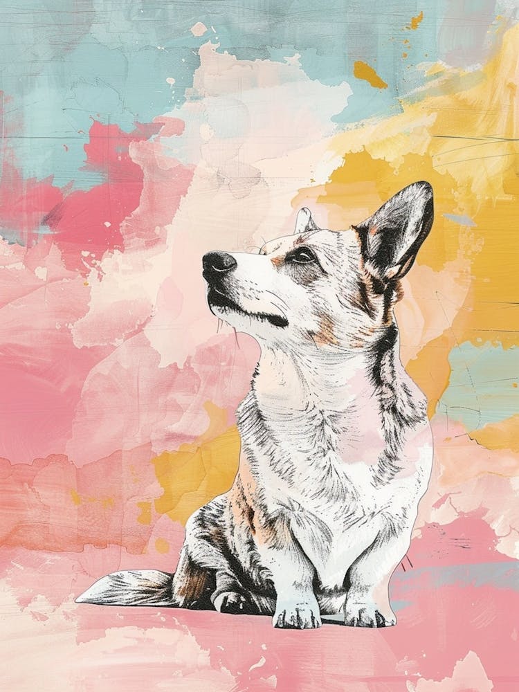 Chien Corgi Illustration à l'aquarelle au trait pastel 6