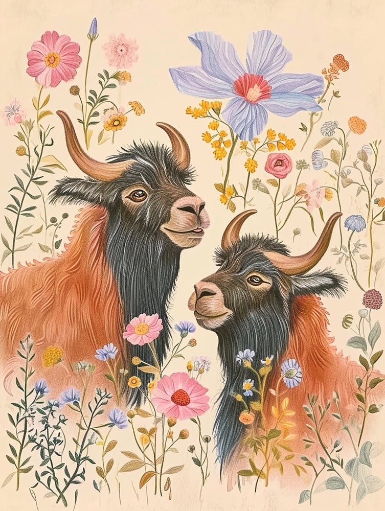 Dessin d'animal folklorique et floral Yak 4