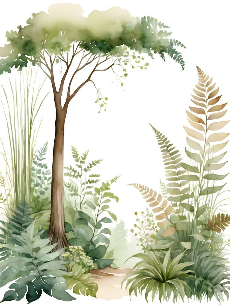 Ferns And Trees In The Forest