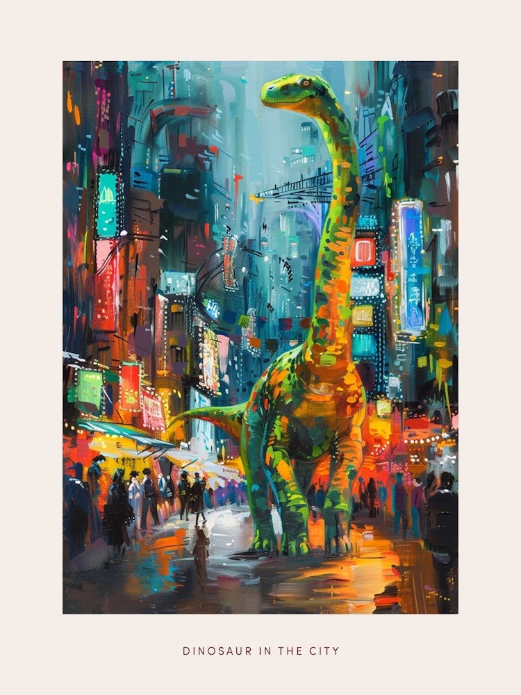 Colourful Dinosaur Cityscape Painting 3 Poster
