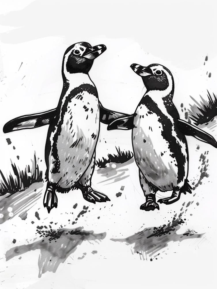 African Penguin Chasing Each Other 3