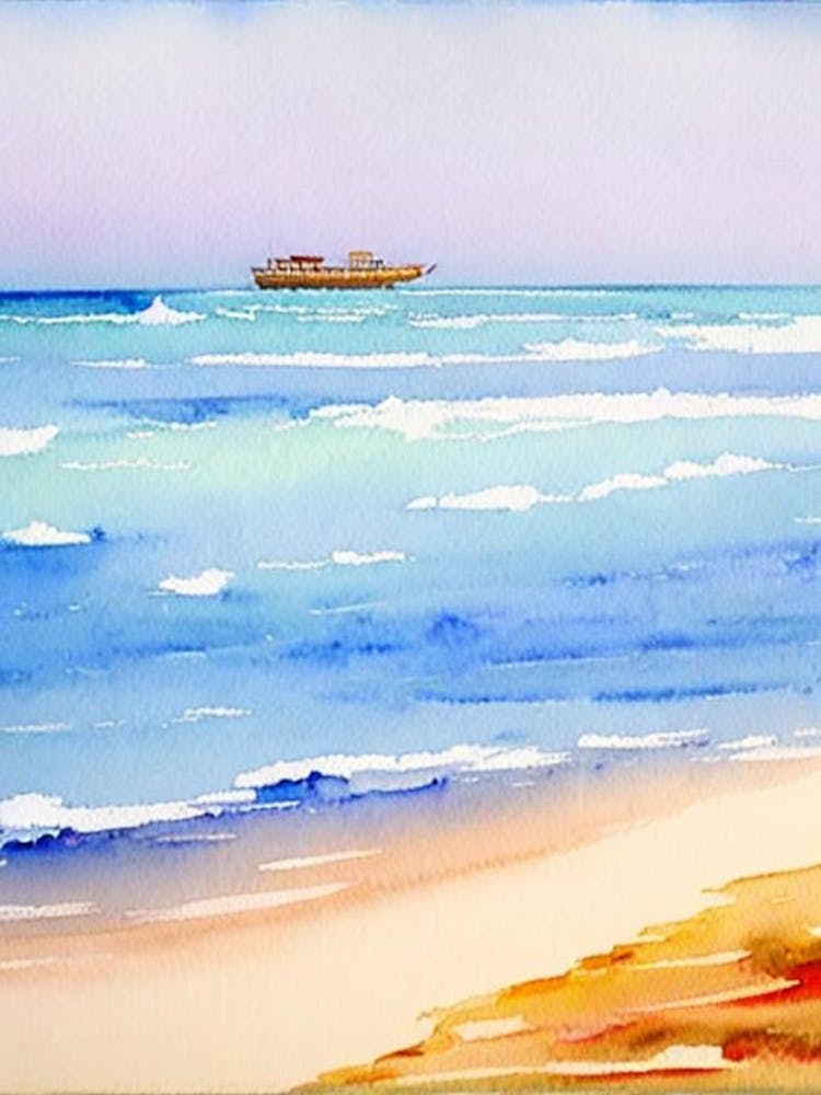 Baga Beach, Goa, India Watercolour