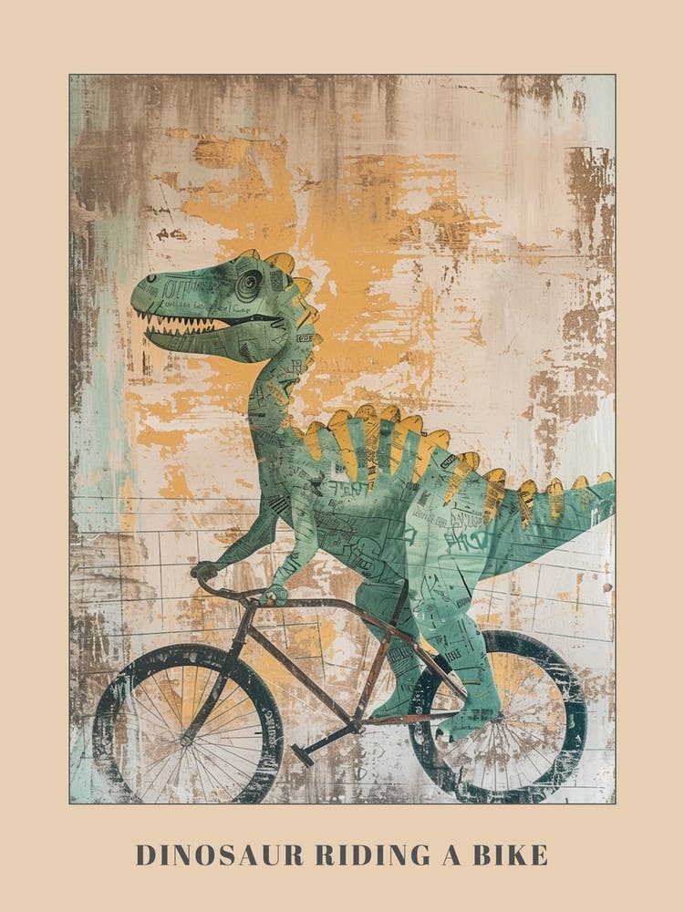 Grafitti Style Pastel Painting Dinosaur Riding A Bike 1 Poster