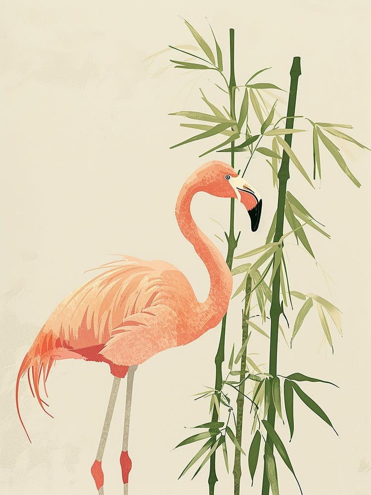 Andean Flamingo And Bamboo Minimalist Illustration 4