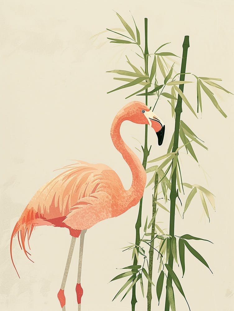 Andean Flamingo And Bamboo Minimalist Illustration 4