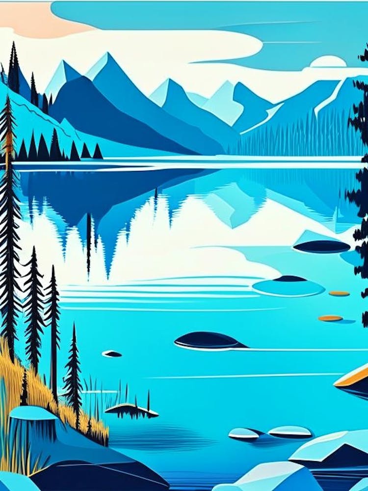 Crystal Clear Blue Lake Landscapes Waterscape Midcentury 2