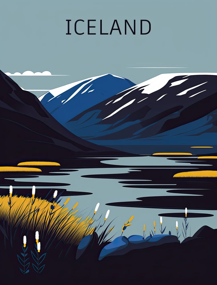 Iceland, Vintage Retro Travel Poster
