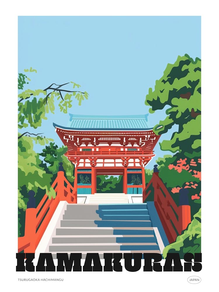Kamakuras Tsurugaoka Hachimangu Japan 1 Colourful Illustration Poster