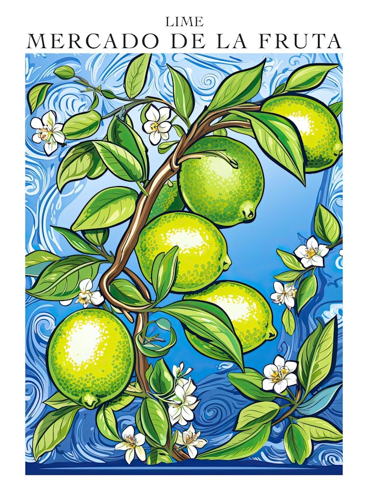 Mercado De La Fruta Lime Illustration 6 Poster