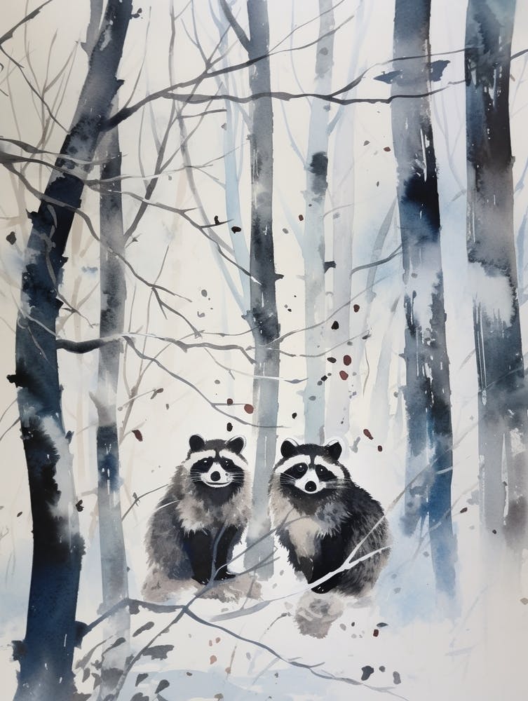Winter Watercolour Raccoon 2