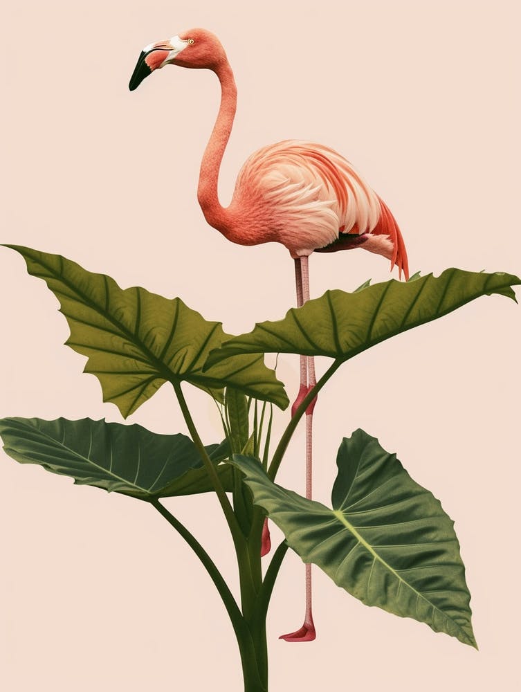 Jamess Flamingo And Alocasia Elephant Ear Minimalist Illustration 4