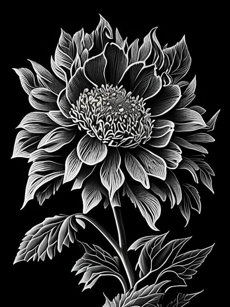 Zinnia Leaf Linocut 2