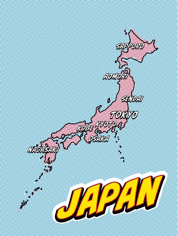 Japan Map Pop Art Illustration