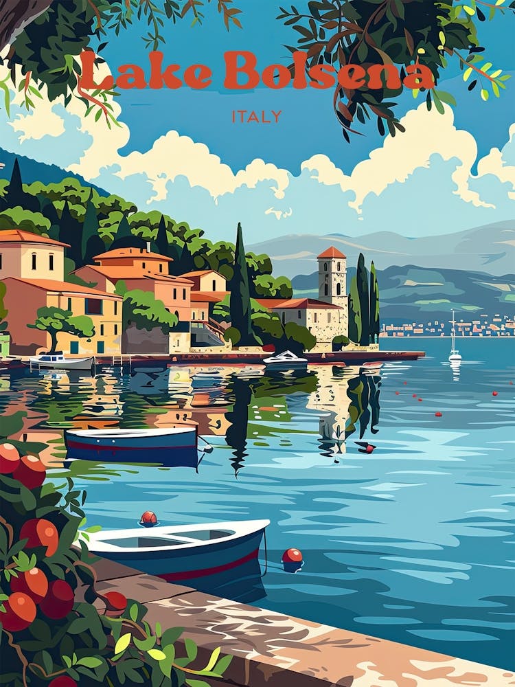 Bolsenasee Italien Urlaubs-Kunstillustration