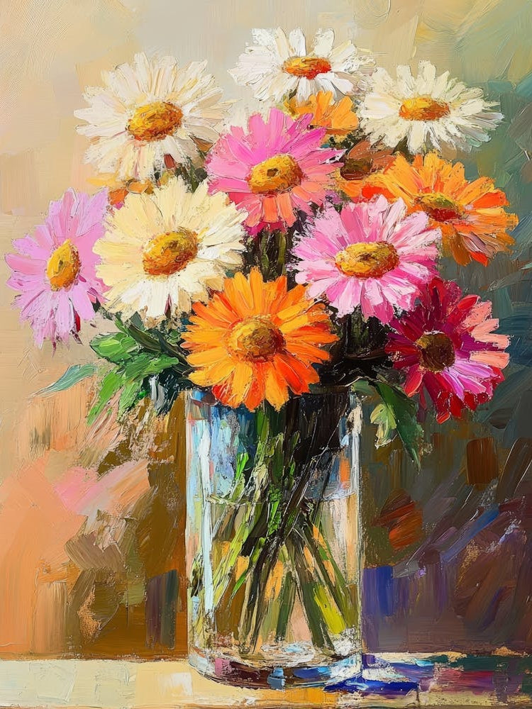 Glass Vase With Bouquet Gerbera Flowers