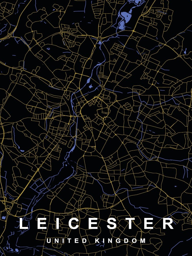 Leicester City Map Black and Gold