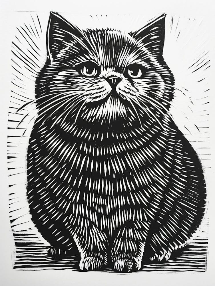 British Shorthair Linocut Blockprint 1