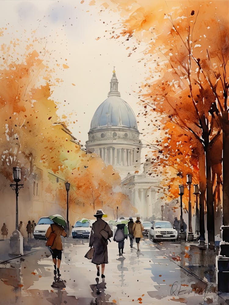 Rome Italy In Autumn Fall, Watercolour 2