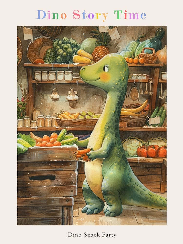 Cute Dinosaur Grocery Shopping Storybook Painting 1 Poster