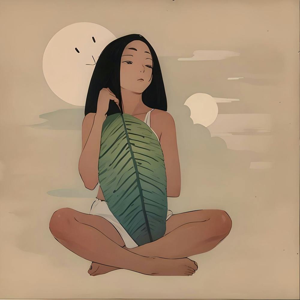 Asiatisches Mädchen mit Blatt