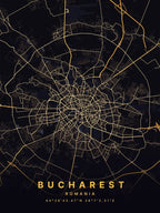 Bucharest Romania Black And Gold Map 1