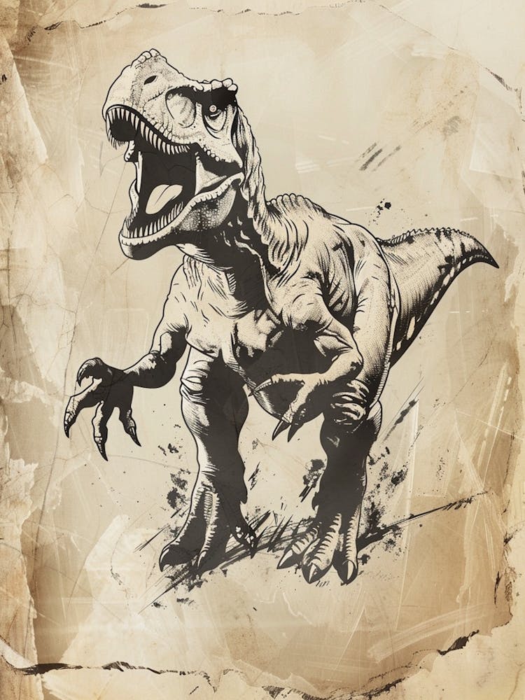 Giganotosaurus Dinosaur Black Ink Illustration 3