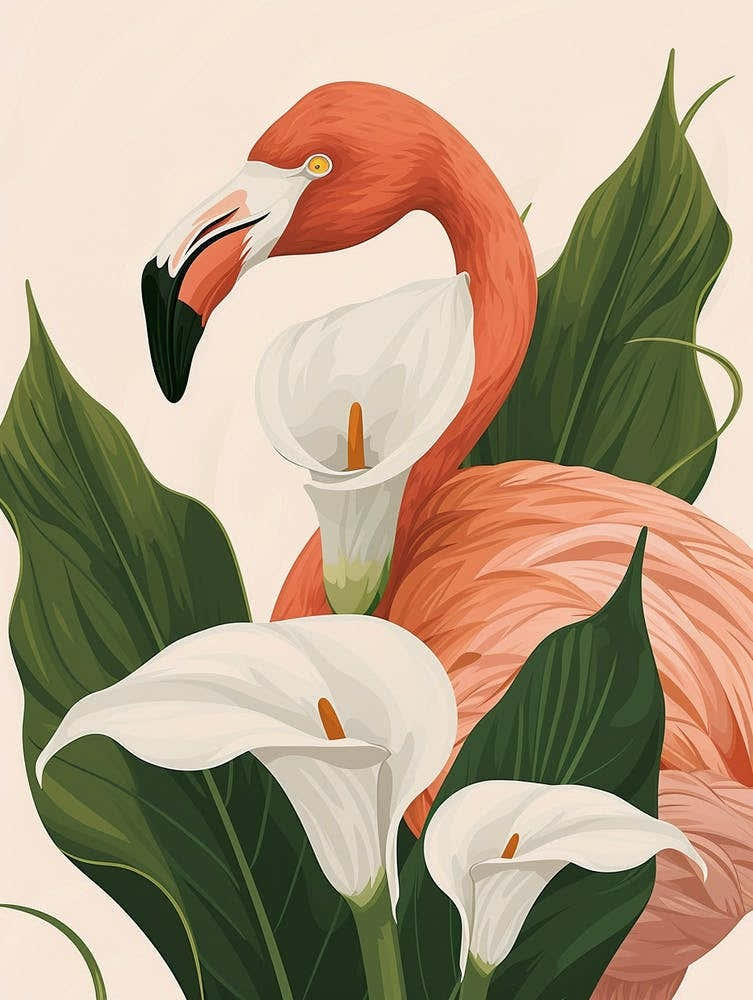 Jamess Flamingo And Calla Lily Minimalist Illustration 1