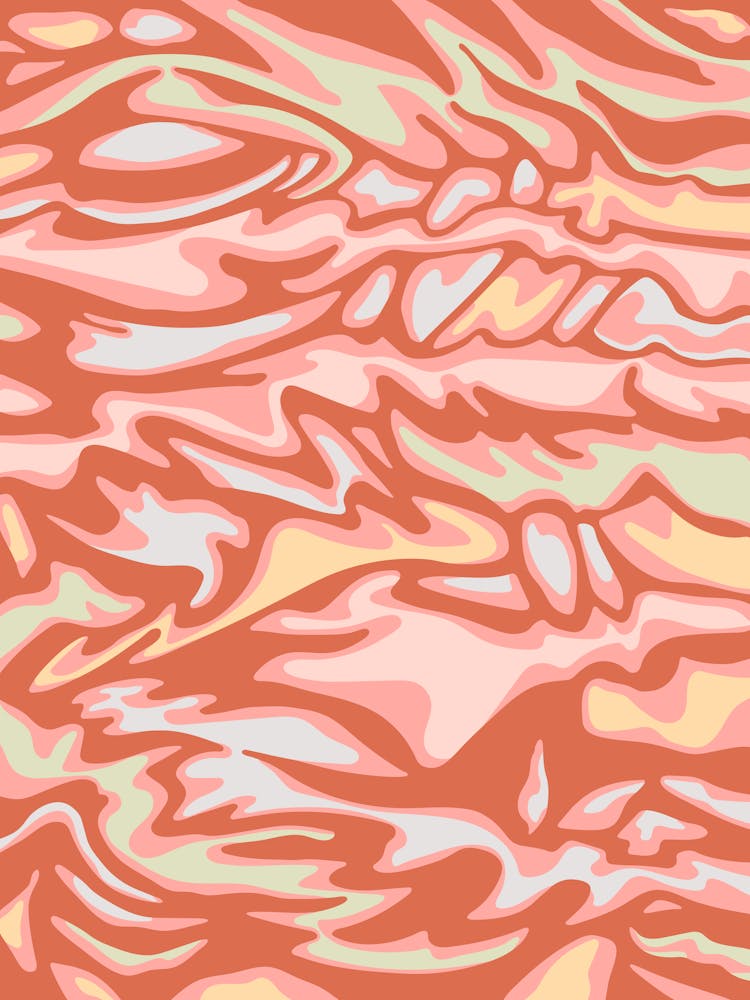 FLOW Retro Mid-Century Modern Abstract Water Marble in Terracotta Blush Rust Yellow Green Gray