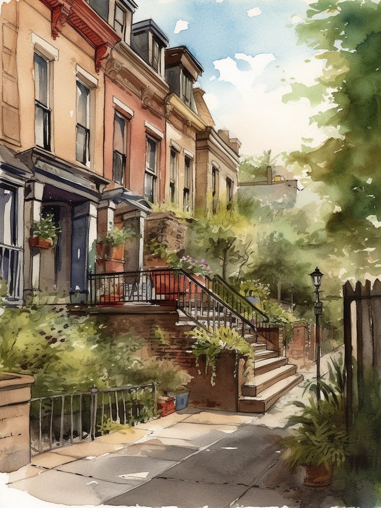 Park Slope Brooklyn Neighborhood, Watercolour 4
